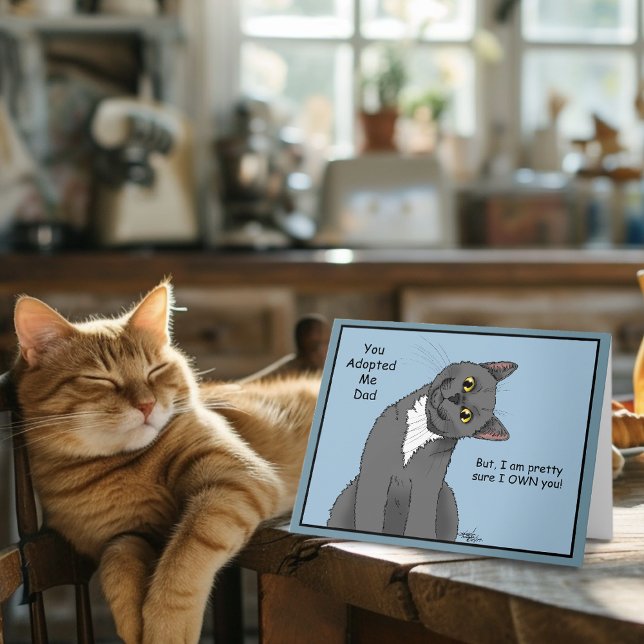 Funny Cat Father’s Day Gray Cat Blue Card (Creator Uploaded)