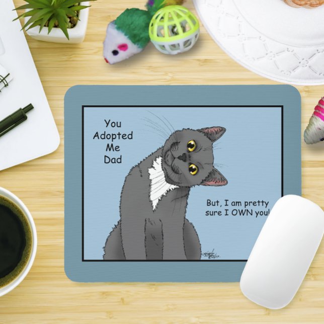Funny Cat Father’s Day Gray Cat Blue Mouse Pad (Creator Uploaded)