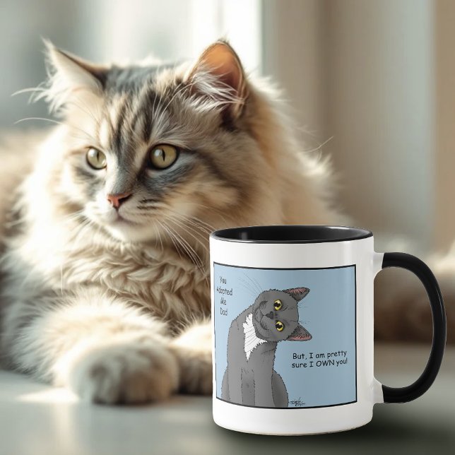 Funny Cat Father’s Day Gray Cat Blue Mug (Creator Uploaded)