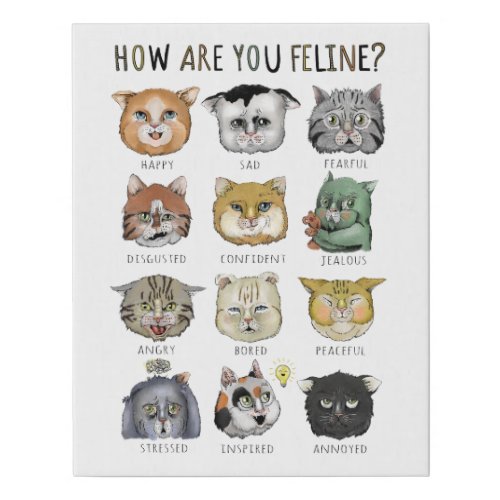 Funny Cat Feeling Chart How Are You Feline Faux Canvas Print