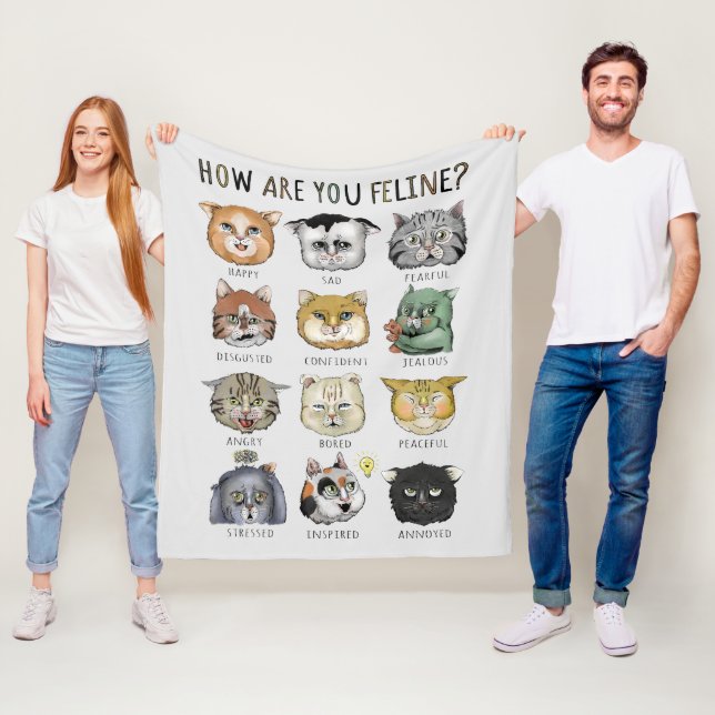 Funny Cat Feeling Chart How Are You Feline? Fleece Blanket (In Situ)