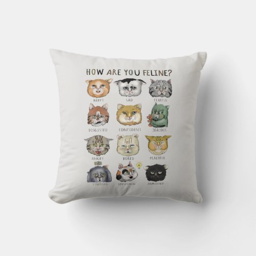 Funny Cat Feelings Chart How Are You Feline Throw Pillow