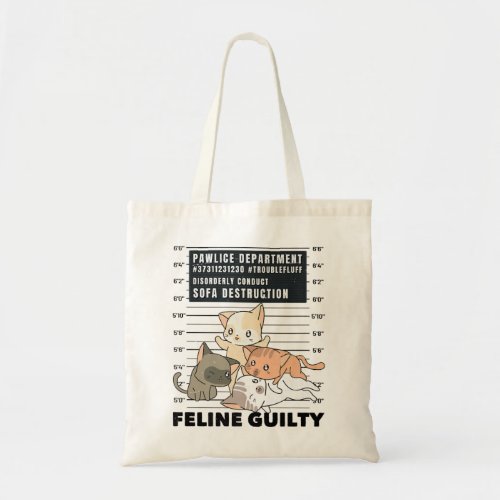 Funny Cat Feline Guilty Guilty Cat Pawlice Dept Mu Tote Bag