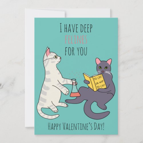 Funny cat felines pun illustration Valentines Day Holiday Card