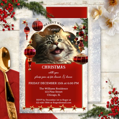 Funny Cat Festive Christmas Holiday Invitation