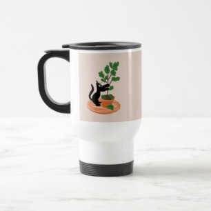 Funny Cat Fig Tree Potted Plants Hand Drawn      Travel Mug