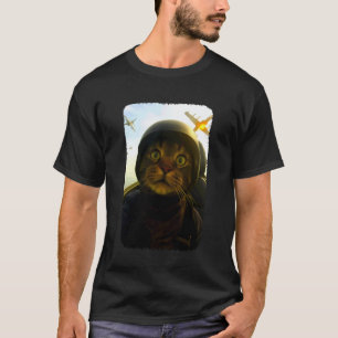 Funny Cat Fighter Jet Pilot Kitty Selfie T-Shirt