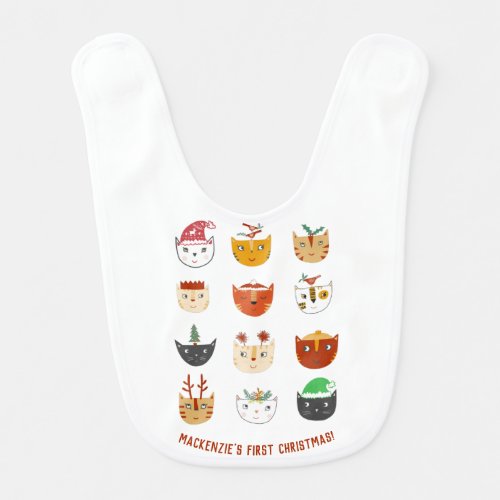 Funny Cat First Christmas Baby Bib