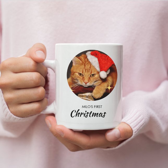 Funny Cat First Christmas Personalized Cat Photo Coffee Mug (Creator Uploaded)
