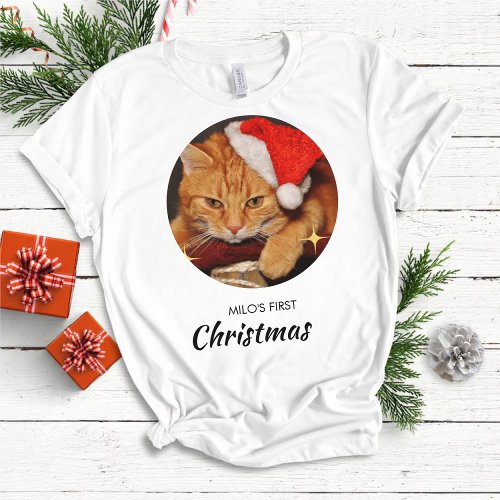 Funny Cat First Christmas Personalized Cat Photo T_Shirt