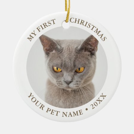 Funny Cat First Christmas Photo Ceramic Ornament