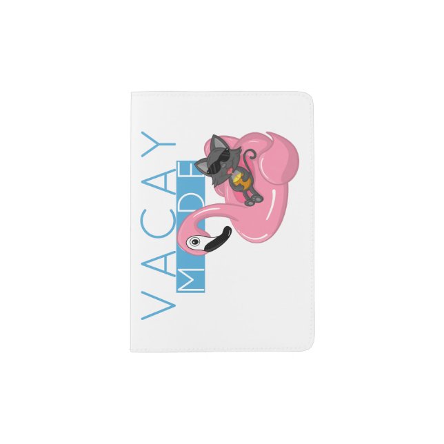 Funny Cat Flamingo Vacay Mode Vacation Passport Holder (Front)