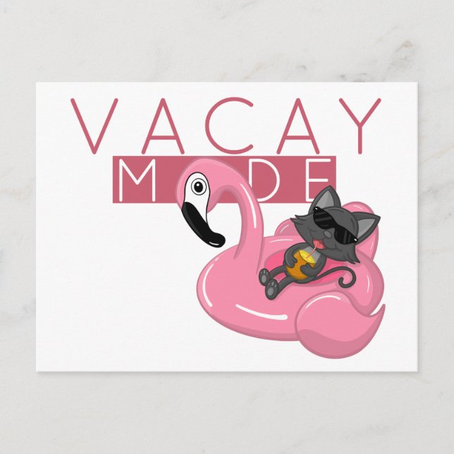 Funny Cat Flamingo Vacay Mode Vacation Postcard (Front)