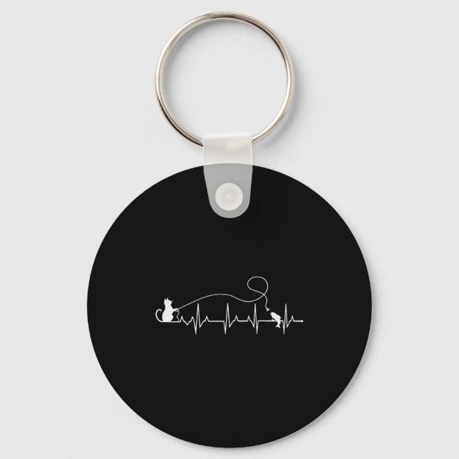 Funny Cat Fly Fishing Fisherman Heartbeat Line Hea Keychain (Front)