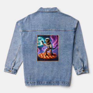 Funny Cat Flying A Pizza Astronaut Kitty Space Denim Jacket