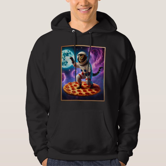 Funny Cat Flying A Pizza Astronaut Kitty Space Hoodie (Front)