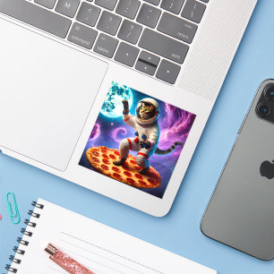 Funny Cat Flying A Pizza Astronaut Kitty Space Sticker
