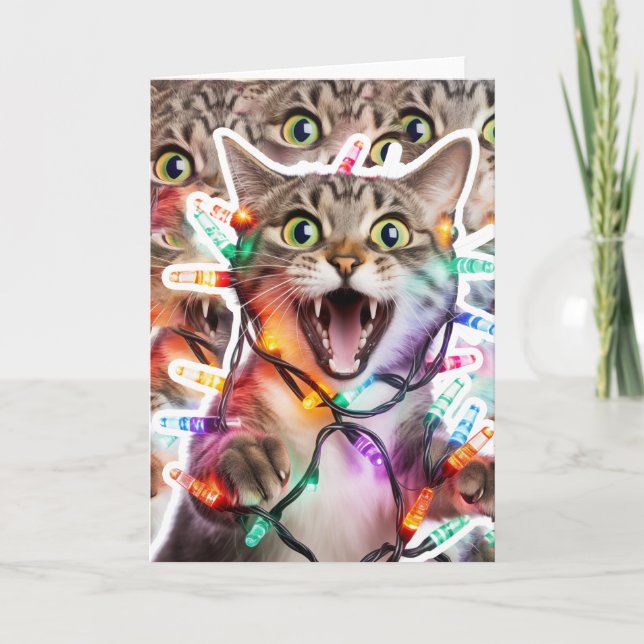 Funny Cat Folded Christmas Card (Front)