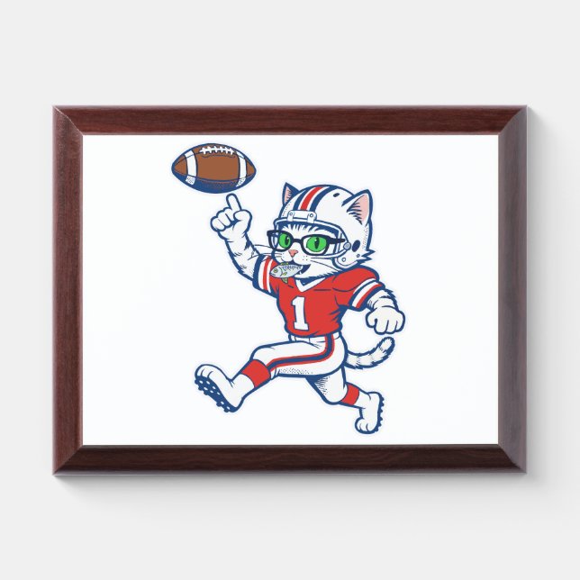 Funny Cat Football Player Award Plaque (Horizontal)