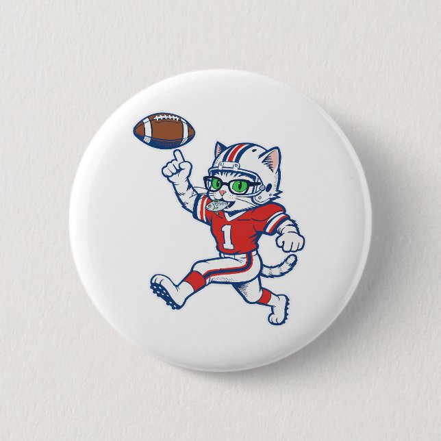 Funny Cat Football Player Button (Front)