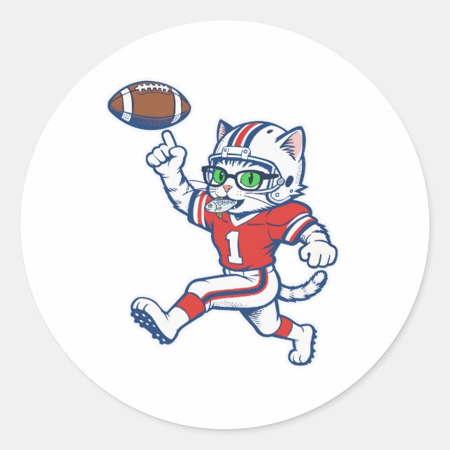 Funny Cat Football Player Classic Round Sticker (Front)