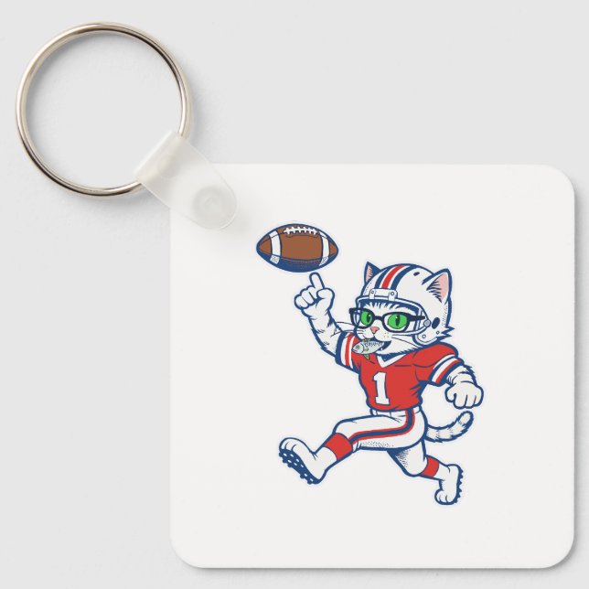 Funny Cat Football Player Keychain (Front)