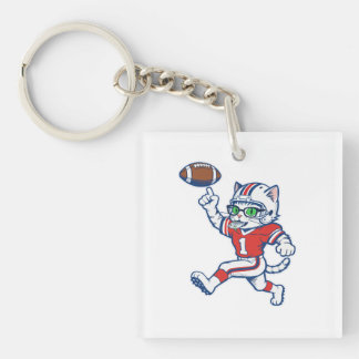 Funny Cat Football Player Keychain