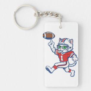 Funny Cat Football Player Keychain