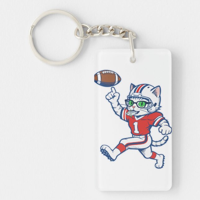 Funny Cat Football Player Keychain (Front)