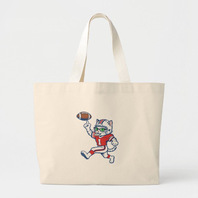 Funny Cat Football Player Large Tote Bag (Front)