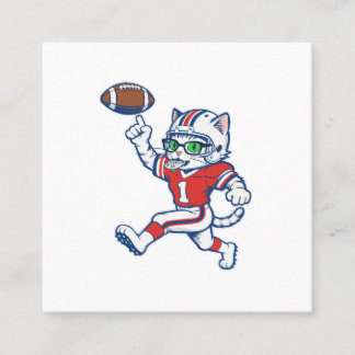 Funny Cat Football Player Square Business Card