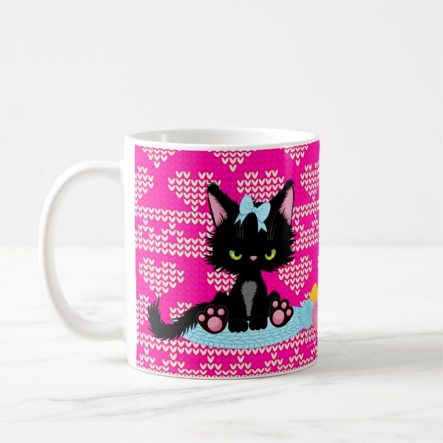 Funny Cat For Chaotic Knitters Coffee Mug (Left)