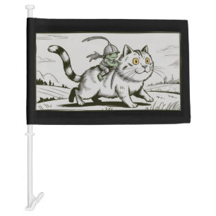 Funny Cat Frog Meme Medieval Vintage  Car Flag