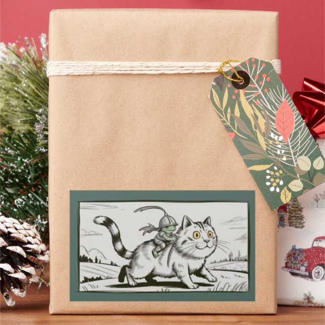 Funny Cat Frog Meme Medieval Vintage  Rectangular Sticker (Holiday)