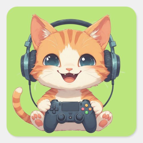 Funny Cat Gamer– Gift for Cat Lovers &amp; Gamers Square Sticker