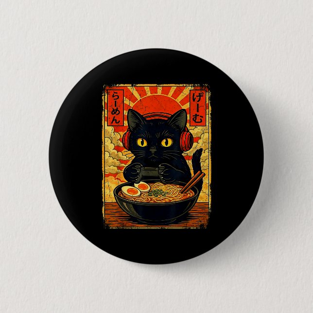 Funny Cat Gamer Men Anime Kawaii Gaming Headset Ca Button (Front)