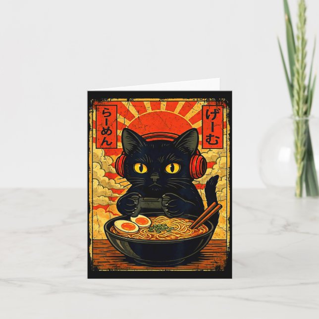 Funny Cat Gamer Men Anime Kawaii Gaming Headset Ca Card (Front)