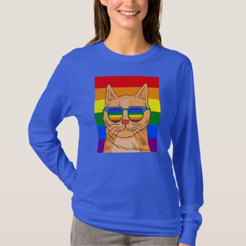 Funny Cat Gay Pride Cute LGBT Animal Pet Lover  T_Shirt