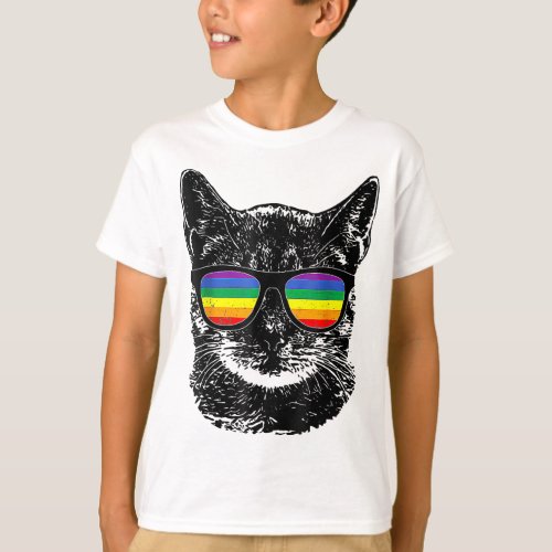 Funny Cat Gay Pride LGBT Rainbow Sunglasses  T_Shirt