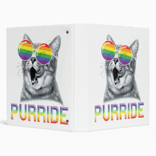 Funny Cat Gay Pride Rainbow Sunglasses LGBTQ 3 Ring Binder