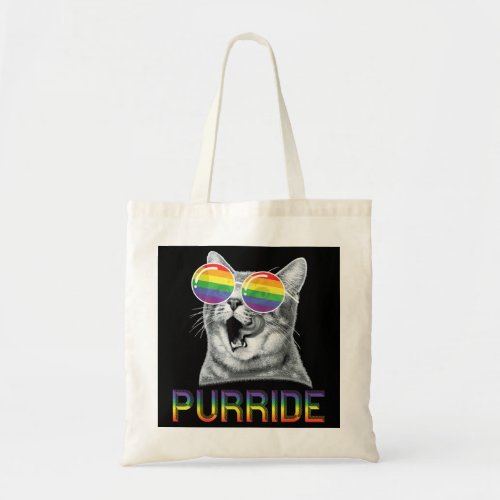 Funny Cat Gay Pride Rainbow Sunglasses LGBTQ  Tote Bag