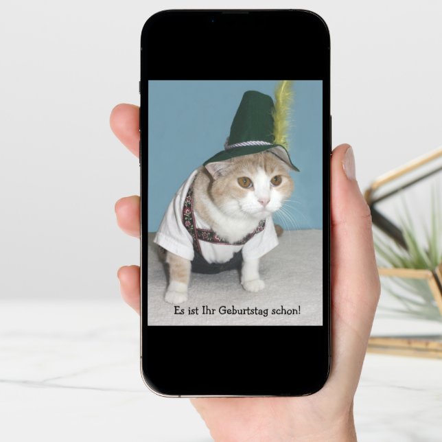 Funny Cat German Birthday Card (Front Digital)