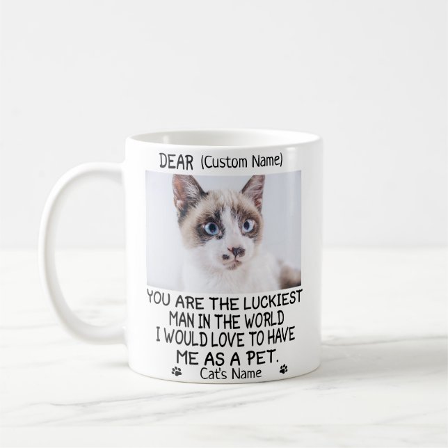 funny cat gift, Personalized cat's photo and name Coffee Mug (Left)