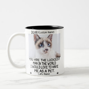 funny cat gift, Personalized cat's photo and name Two-Tone Coffee Mug
