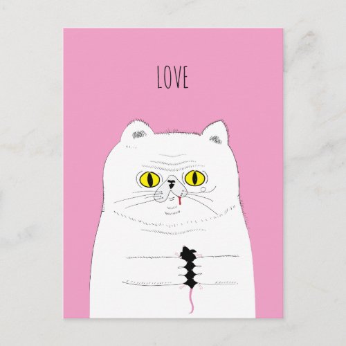 Funny Cat Gifting a Mouse LOVE Postcard