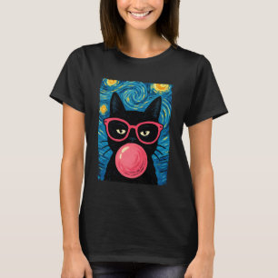 Funny Cat Glasses Bubblegum The Starry Night Cats  T-Shirt