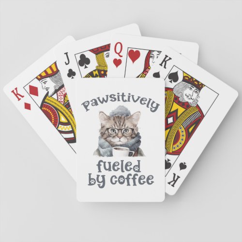 Funny Cat Glasses Fueled by Coffee Playing Cards