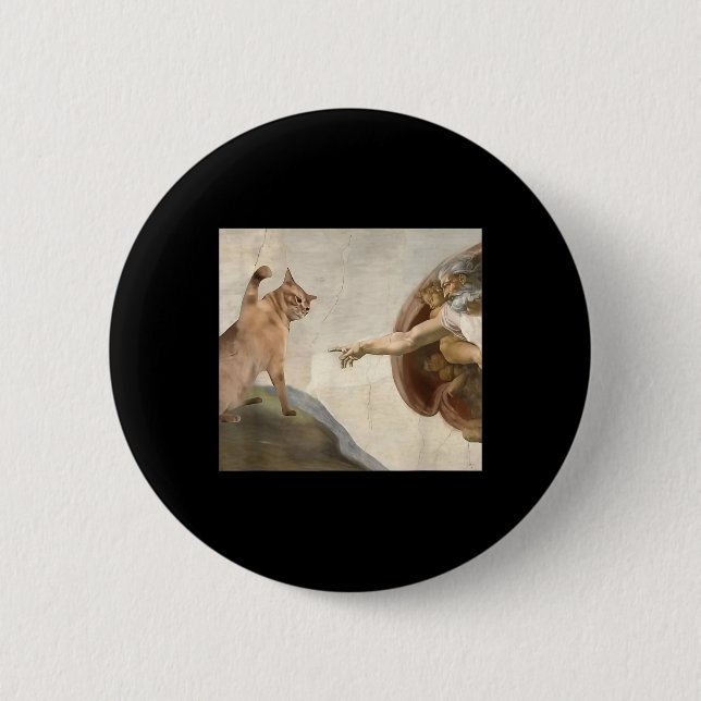 Funny Cat God Creation Of Adam Meme Jesus  Button (Front)