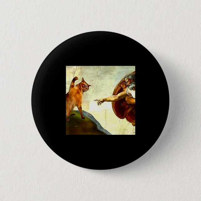 Funny Cat God Creation Of Adam Meme Jesus Christia Button (Front)