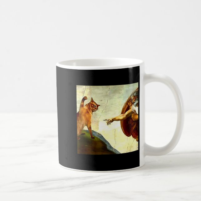 Funny Cat God Creation Of Adam Meme Jesus Christia Coffee Mug (Right)